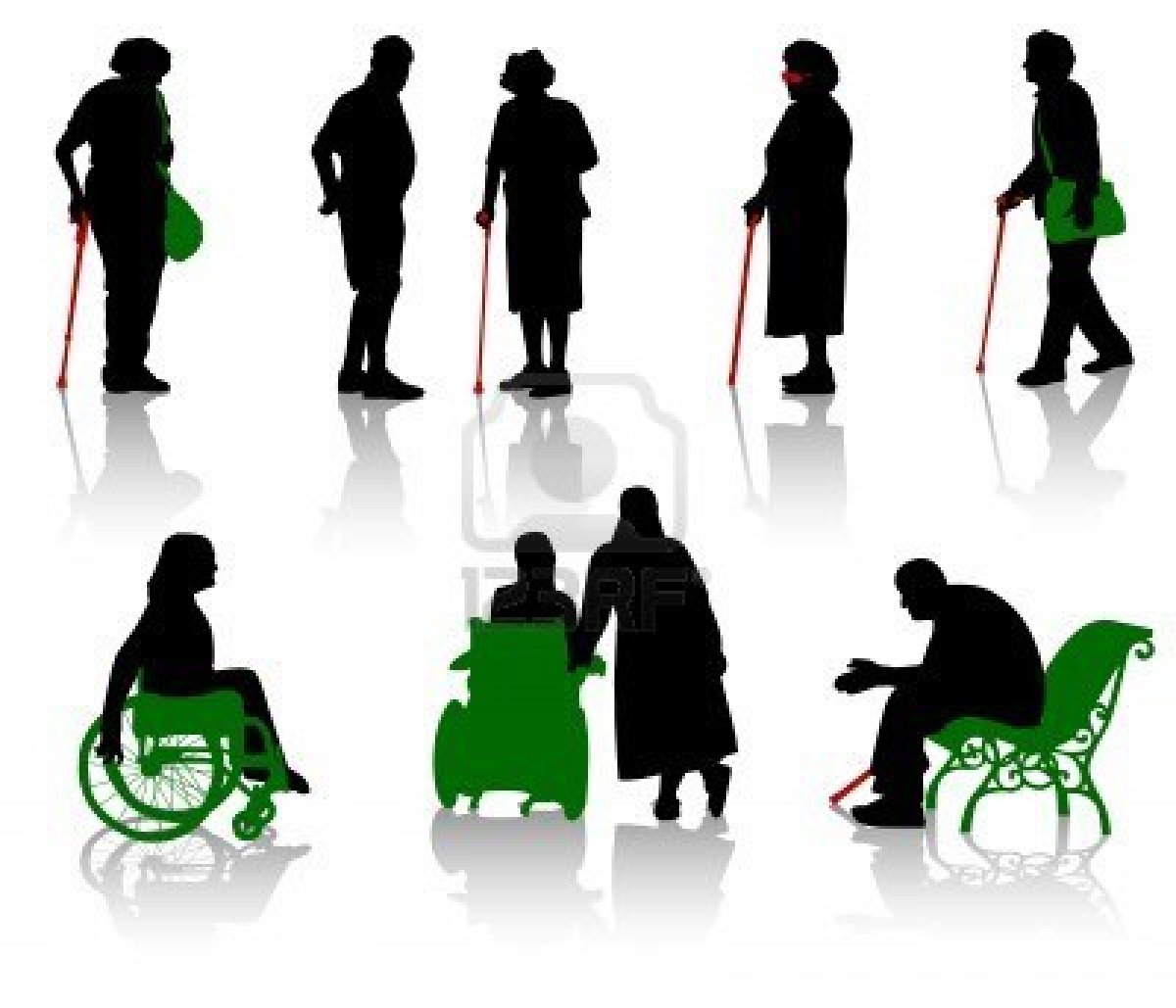 Силуэты пожилых и инвалидов